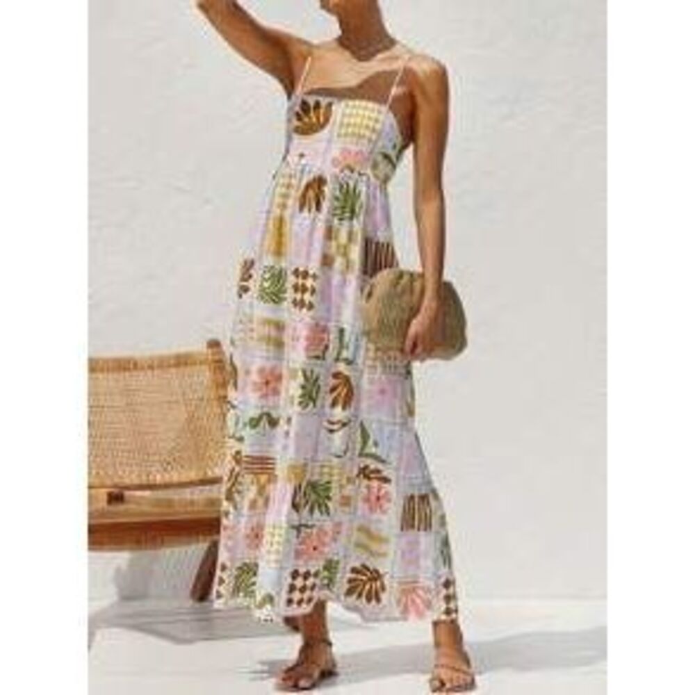SHEIN LUNE Women's Vintage Print Maxi Slip Dress For Vacation